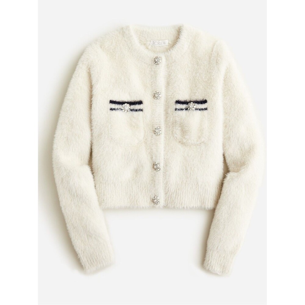 J. Crew Emilie Eyelash Crystal Button Cardigan Sweater. Large. NEW.
